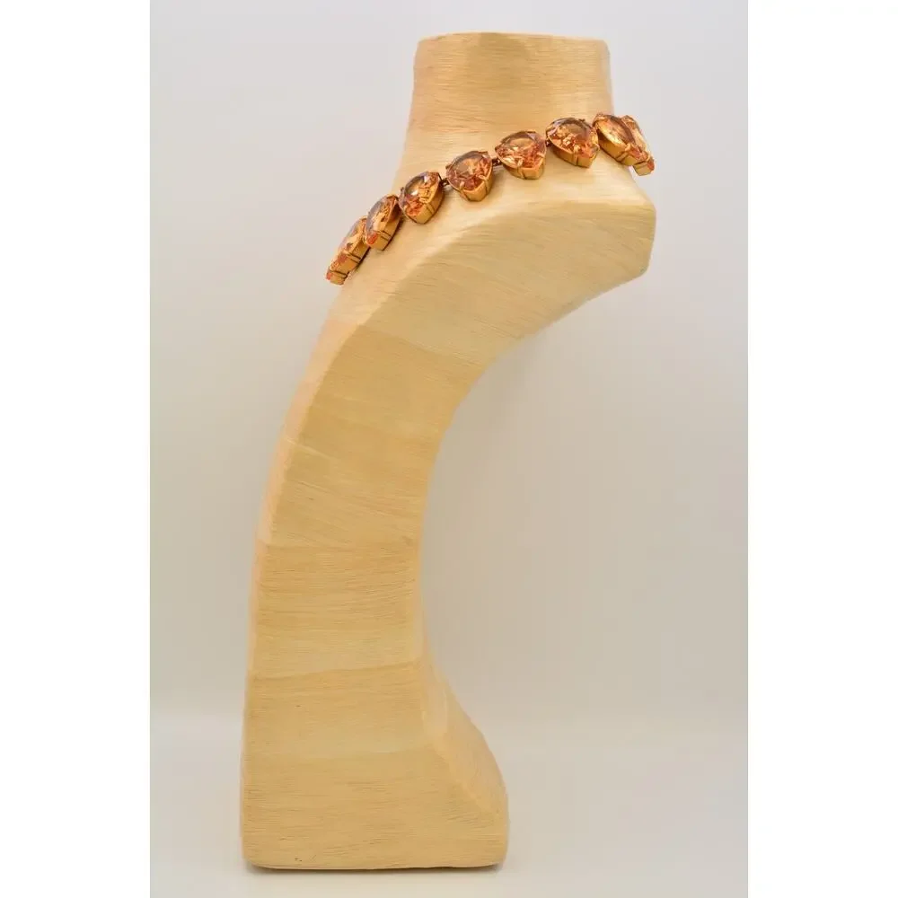 J.Crew Vintage Orange Crystal Teardrop Gold Statement Necklace Chunky Heavy BinY